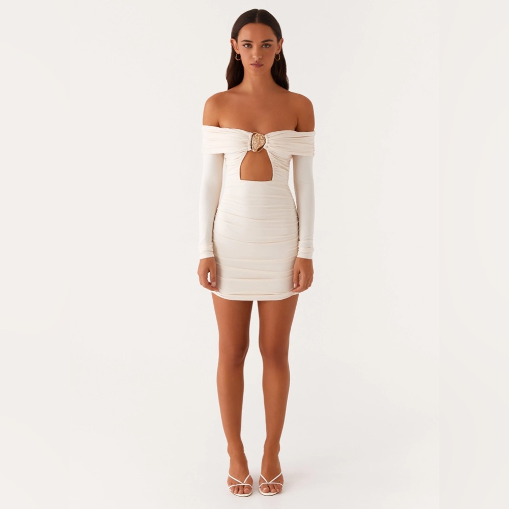 PEPPERMAYO MILLIE Off-Shoulder Cream Dress